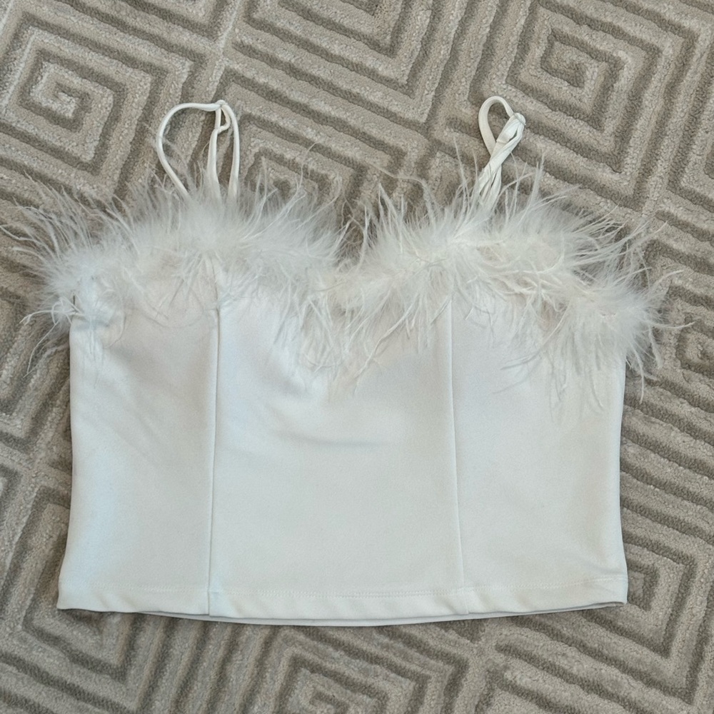 Honey & Sparkle white feather cropped top